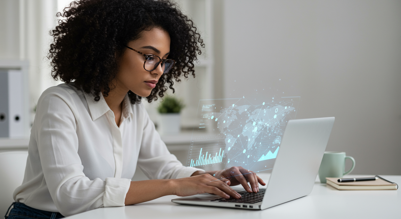 Eine Person, die Notizen macht und einen Laptop benutzt